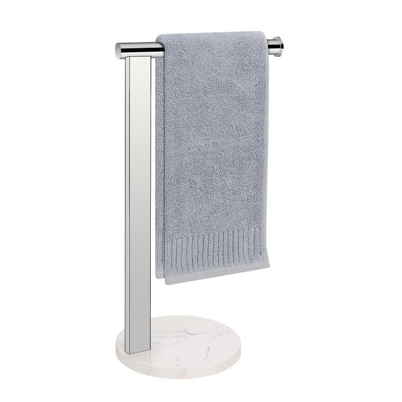 Siyzda Hand Towel Holder Stand for Bathroom  L- Shaped Freestanding Hand Towel Rack  Towel Bar Kitchen Vanity Countertop Organizer  SUS304 Stainless Steel Material (Marble Base  Chrome) - Image 1
